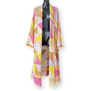 Free People Chasing Rainbows Crochet Knit Cardi Duster Kimono Jacket $428 XS/S